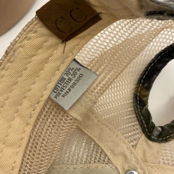 C.C. Women’s Camo Mesh Green & Cream Trucker Ponytail Cap Hat - Picture 5 of 8